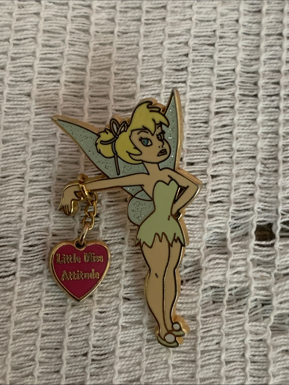 Disney Tinker Bell "Little Miss Attitude" Dangle Heart Trading Pin 2003